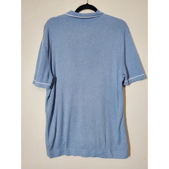 Gap Mens Medium RIBBED BUTTON FRONT POLO SHIRT Blue Knit Cotton - Picture 5 of 12
